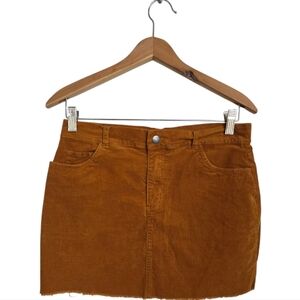 Rue 21 Rust Brown Corduroy A Line Mini Skirt Raw Hem Women's Size Medium - EUC